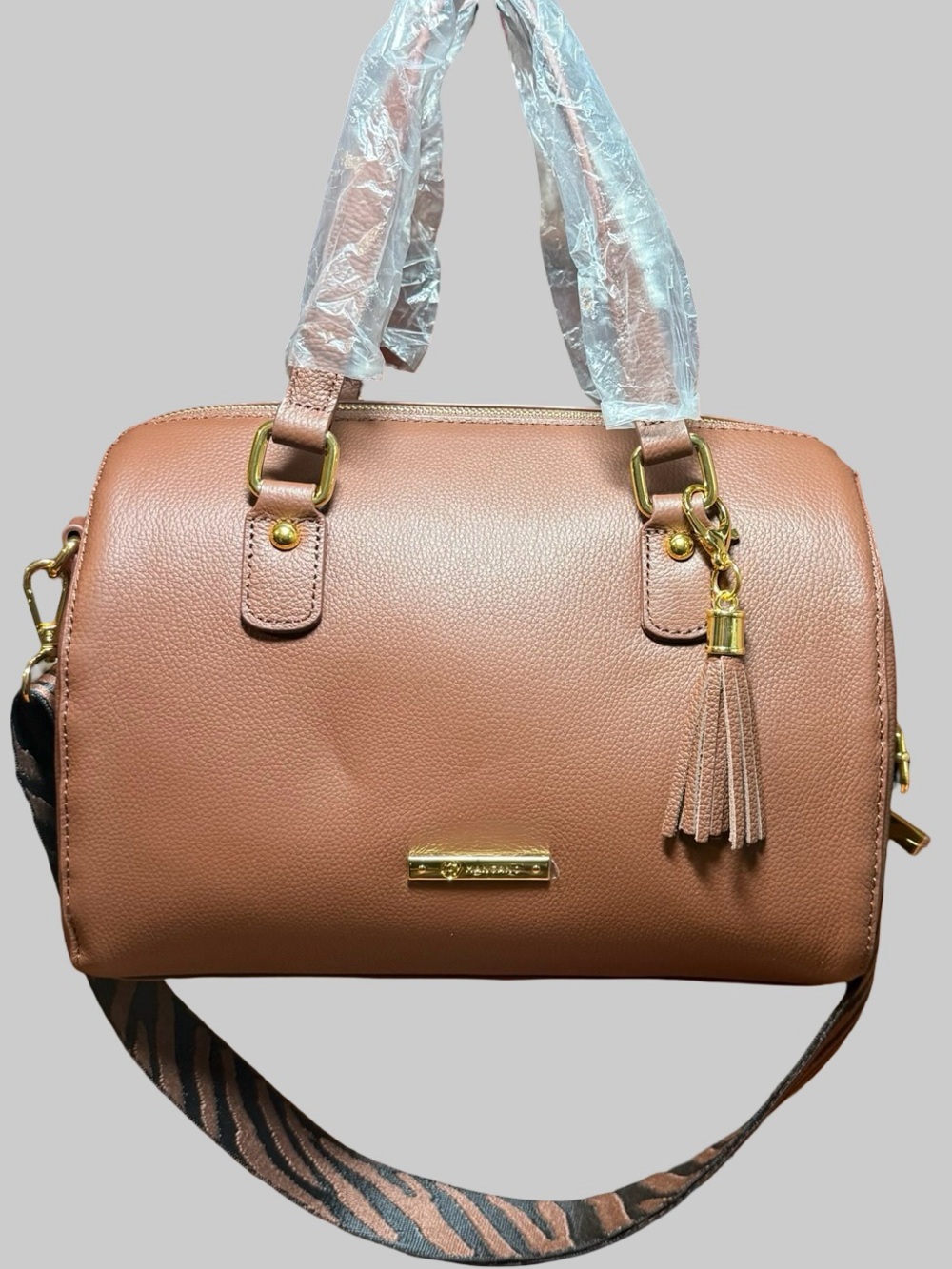 NWOT Joy Mangano Luxe Leather World Traveler Satchel - Cognac/Rose Gold ✨